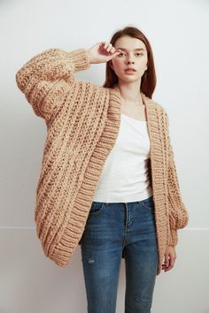 "Oversize sweater give you super warm and stylelish looking! Feastures: * open front cardigan * oversize looking * drop-shoulder sleeves * Super chunky yarn - 70% wool/ 30% acrylic blended Size: S(us 0-4) M(us 6-8) L(us 10-12)XL(14-16). Pls. choose size and color options. Measurements: size S/M: chest 51\"(130cm), length- 28\"(72cm) Size L/XL: chest 55\"(140cm), length - 30\"(76cm) If you want it in different size or measurements, pls. leave the note or convo me. Hand wash in cold water and lay Super Chunky Yarn, Oversize Sweater, Sweater Chunky, Cardigan Oversized, Woman Sweater, Glendale Az, Womens Sweaters, Oversize Women, Super Chunky