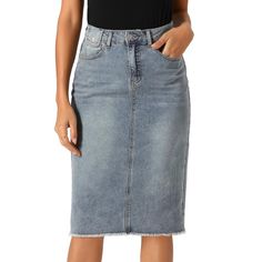 Show off your charm in this denim short skirt in summer. Complete the casual style for warm days in the park with your hat and blouse to be comfy. Falling to just below the knee, it's perfect for summer afternoons. With a feminine raw hem, it can be dressed up for the evening with a pretty top and accessories. Stylish and add more elegance to you. Short Denim Skirts, Denim Short Skirt, Midi Jean Skirt, Midi Jeans, Short Denim Skirt, Short Denim, Pretty Top, Denim Skirts, Denim Maxi Skirt