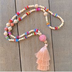 Bead And Tassel Handmade Necklace. Nwot Handmade Necklace, Boho Necklace, Handmade Necklaces, Womens Jewelry Necklace, Pink Ladies, Tassels, Jewelry Necklaces, Necklaces, Women Jewelry