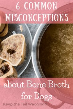 a bowl full of bone broth next to a pan filled with bone broth