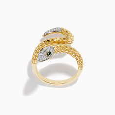 Effy Safari 14k Yellow Gold Snake Diamond Ring Yellow Stone, Gold Snake, Gold Yellow, Round Diamonds, Gold Metal, Diamond Ring, Yellow Gold, Ring, Yellow