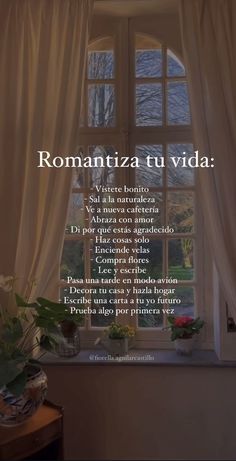 an open window with the words romantica tu vidia written in spanish on it