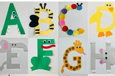 the letters are made out of paper and decorated with different types of animal faces on them