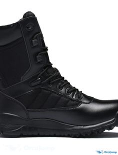 OrcaJump - Mens Casual Hiking Booties/Ankle Boots - Black Canvas PU - Fall/Spring Slip-resistant Hiking Boots With Closed Toe, Combat High-top Slip-resistant Boots, Durable High-top Boots For Streetwear, Durable High-top Streetwear Boots, Black Boots With Rubber Sole For Outdoor, Black Work Boots With Rubber Sole For Outdoor, Black Durable Combat Hiking Boots, Durable Walking Boots With Round Toe, Combat Work Boots With Slip-resistant Round Toe