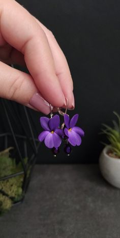 Violet drop earrings, Flower jewelry, Unique earrings Silver, Polymer clay jewelry, Deep Purple, Crystal earring, Woodland, Natural jewelry Length of earrings 1.7 inches \ 4.3 cm Width  0.66 inches \ 1.7 cm I don*t use molds. All details are handmade by me with love. Please note that real colors may slightly differ from those in the picture due to your monitor settings. Thank you for your visit ) Hypoallergenic Flower-shaped Polymer Clay Jewelry, Flower-shaped Polymer Clay Earrings With Ear Wire, Flower Shaped Polymer Clay Earrings With Ear Wire, Dangle Earrings With Flower Charm In Polymer Clay, Dangle Flower Earrings In Polymer Clay, Purple Dangle Polymer Clay Jewelry, Dangle Flower Earrings In Polymer Clay For Gifts, Nickel Free Flower Polymer Clay Jewelry, Purple Flower-shaped Polymer Clay Earrings