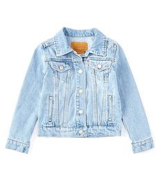 Levi's® Little Girls 2T-6X Denim Trucker Jacket | Dillard's Levi's Snap Buttons Denim Button-up Jacket, Levi's Denim Button-up Jacket With Snap Buttons, Levi's Button-up Denim Jacket, Levi's Denim Jacket With Button Closure, Jacket Levis, Kids Coats Girls, Girl Toys, Denim Trucker Jacket, Hoodie Cardigan