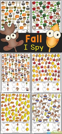 fall i spy worksheet for kids with pictures and words to help them learn how to