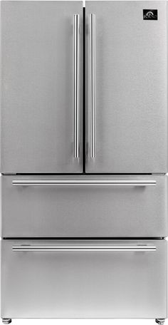 a stainless steel refrigerator freezer with two drawers