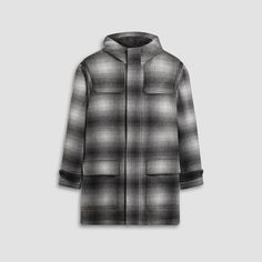 This plaid car coat merges classic style with modern functionality. Crafted from a luxurious wool blend, it features a faux bib, a two-way zipper, and a covered placket with buttons. Stay warm with quilted insulation lining and adjustable cuffs. Two patch pockets with flap and snap closure add classic flair. Inside, find vertical pockets for valuables and a logo-embroidered patch pocket. Blazer And T Shirt, Coat With Hood, Vest Blazer, Car Coat, Dress Socks, Fashion Socks, Printed Sweater, Swimwear Accessories, Logo Embroidered