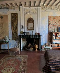 an old fashioned bedroom with antique furniture and decor