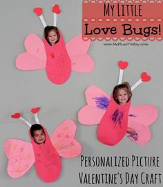 three valentine's day crafts for kids with the words, my little love bugs