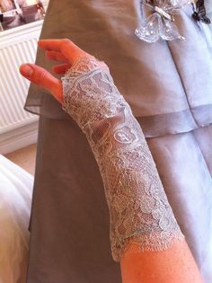 matching silver lace splint cover for wrestler Becky's broken wrist Heal Broken Bones, Renew Vows, Arm Cast, Cast Covers, Cast Art, Silver Lace, Nontraditional Wedding, Silver Dress, Wedding Stuff