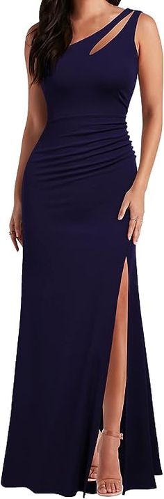 WOOSEA Women's One Shoulder Sleeveless Split Bodycon Mermaid Evening Cocktail Long Dress Cocktail Long Dress, Prom Dresses Sparkly, Sparkly Prom Dresses, Floral Prom Dresses, Fashionable Dress, Cocktail Night, Black Mermaid, Black Bridesmaid Dresses, Wedding Cocktail