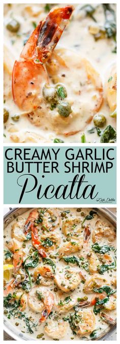 creamy garlic butter shrimp with peas and capers in a white sauce