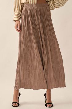 Textured satin maxi skirt. Accordion pleats throughout. Elastic waistband. Lettuce edge hem. Ankle length. Relaxed fit. 100% Polyester. Imported. Designed in LA. Model wears size S. Accordion Pleats, Satin Maxi Skirt, Satin Maxi, Lettuce, Ankle Length, For Life, Maxi Skirt, Relaxed Fit, Satin