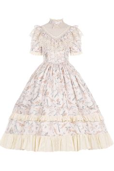 SKU: LIN01951 Fabric: Jacquard Style types: Sweet Lolita Season: Spring, Summer, Autumn, Winter Include: Dress*1 (Any of the accessory is not included.) Size(IN) Bust Waist Sleeve Length Shoulder Width Length Hem Width S 33.07 24.41 9.45 14.57 43.31 120.08 M 35.04 26.38 9.84 15.16 44.49 122.05 L 37.01 28.35 10.24 15.75 45.67 124.02 Size(CM) Bust Waist Sleeve Length Shoulder Width Length Hem Width S 84 62 24 37 110 305 M 89 67 25 38.5 113 310 L 94 72 26 40 116 315 Beige Lace Dress With Short Sleeves, Cottagecore Ruffle Dresses For Tea Party, Elegant White Vintage Dress With Floral Print, White Floral Print Cottagecore Dress, Fitted Floral Embroidery Dress With Doll Collar, Beige Fitted Dress With Doll Collar, Vintage Dress With Lace Patchwork And Doll Collar, White Victorian Dress For Garden Party, White Doll Collar Dress For Tea Party