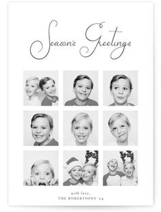 a black and white photo of six children with the words seasons greetings on it