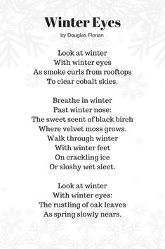 the winter eyes poem is shown in black and white