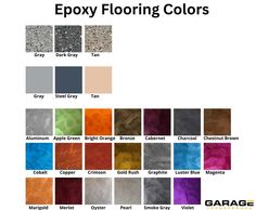 We've created the ultimate list of garage floor epoxy colors and garage floor paint colors to help you choose the perfect finish for your garage floor. Epoxy Colors, Floor Paint Colors, Garage Flooring, Floor Paint, Epoxy Paint, Garage Makeover