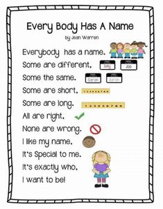 a poster with the words every body has a name and some are different, some are short