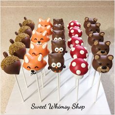 there are many cake pops with animals on them