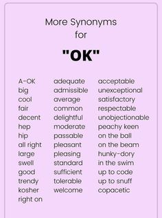 a pink poster with the words'more syonyns for ok '