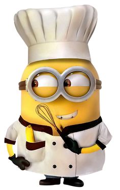 a cartoon character dressed as a minion holding a whisk