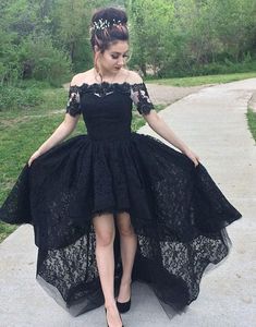 Black Lace Dress High Low, Punk Prom Dress Casual, Black Boho Wedding Dress Short, Black High Low Dresses, Prom Dress High Low, Winter Formal Dress, High Low Lace Dress, Black Lace Prom Dress, High Low Prom Dress