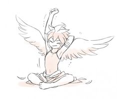 a drawing of an angel sitting on the ground with its arms up and legs spread out