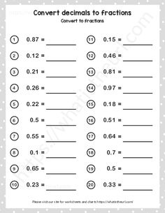 the worksheet for convert fraction to fractions is shown in black and white