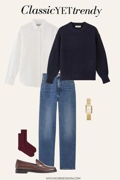 50 Classic Yet Trendy Aesthetic Fall Outfits That Are Just So Darn Good - MY CHIC OBSESSION Fall Work Outfits With Jeans, Outfit Inspo Fall Jeans, Pants For Fall 2024, Fall Outfits For Blondes, Timeless French Fashion, New England Womens Style, Chic Grandma Style, Classic Fall Outfits 2024, Trouser Jeans Outfit Work