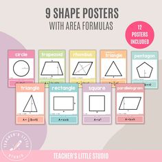 the 9 shape posters with area formulas for teachers to use in their homeschool