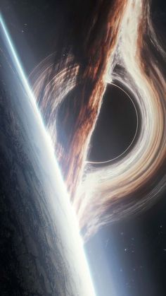 an artist's impression of a black hole in the outer space with earth below