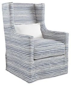 a blue and white striped chair