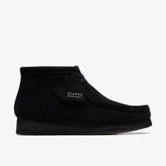 Men Black Suede Wallabee Boots | Clarks US Black Suede Moccasins For Fall, Black Lace-up Suede Chukka Boots, Black Suede Moccasins With Rubber Sole, Black Moccasins With Suede Lining And Round Toe, Black Casual Suede Chukka Boots, Black Suede Moccasins With Moc Toe, Clarks Wallabee, Shoe Care Kit, Clarks Wallabees