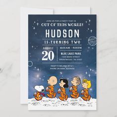 peanuts on the moon birthday party card