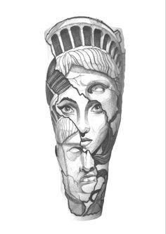 a pencil drawing of a woman's face with an egyptian headdress on it