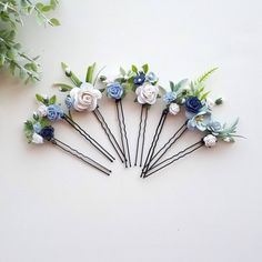 This set dusty blue flower hair pins wedding , of artificial flowers This a beautiful and delicate hair accessory for brides and a nice gift to the bridesmaids   On the wedding day, every bride wants to look fantastic. This flower hair piece , will be a magical addition to your look on your happiest day.  This will emphasize the ease of your image.  The comb is very conveniently attached to the hair and fits in with any hairstyle.  -Material- artificial pearl and artificial greenery  -Colors- dusty blue, green, white - Unique handmade.  Wedding - is one of the most important events in the life of any girl I am happy to try to make the most beautiful decoration for you, to make you feel the most beautiful bride. You deserve the best! Flower Hair Pins Wedding, Light Blue Bridesmaid, Blue Wedding Hair, Flower Hair Piece, Hair Pins Wedding, Flower Hair Pieces, Dusty Blue Weddings, Bride Hair Accessories, Blue Tulle