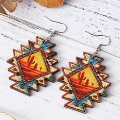 These Are Perfect For Everyday Use Or Goin To Rodeo On Western Weddings Also Makes A Wonderful Gift For A Freind Tribal Print Cactus Cowboy Earrings Made With Light Weight Materials 4.9 Rating On These Southwest Jewelry Eagle Rock Trading Post, Aztec Earrings, Horse Earrings, Western Earrings, Vintage Boho Fashion, Estilo Boho Chic, Stud Jewelry, Aztec Pattern, Boho Vintage