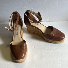 Nwot Jack Rogers “Palmer” Tan Leather Wedge Espadrille Sandals. Never Worn, Very Good Condition Except For A Dark Blurry Spot Found Inside Insole. Heel Measures Approximately 3” High. Leather Wedge Espadrilles With Heel Strap, Leather Espadrilles With Wedge Heel And Heel Strap, Spring Leather Espadrilles With Wrapped Heel, Leather Platform Espadrilles With Ankle Strap, Leather Ankle Strap Platform Espadrilles, Leather Espadrilles With Wrapped Heel For Spring, Brown Wedge Sandals With Wrapped Heel For Spring, Brown Wrapped Heel Wedge Sandals For Spring, Brown Leather Platform Espadrilles