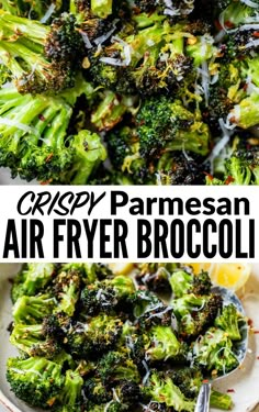 broccoli and parmesan air fryer broccoli on a white plate