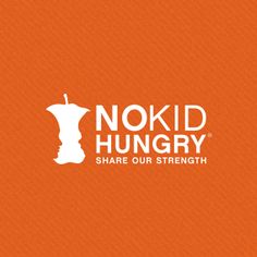 the nokid hungry logo on an orange background with bicycles and trees in the background