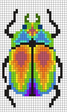 a cross - stitch pattern with a colorful bug on it's back and sides