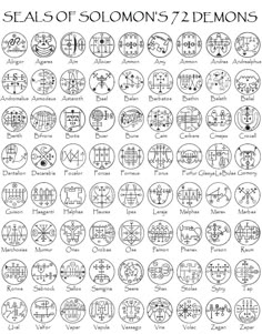 the seals of solomon's 72 demons, with their names and numbers on them