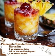 Pineapple Upside Down Shot, Fun Drink Recipe, Iced Drinks Recipes, Cocktail Drinks Alcoholic, Yummy Alcoholic Drinks