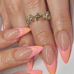 𝘕 𝘈 𝘐 𝘓𝘚. on Instagram: "✨💗☀️🌸🌅" Pink Nails For Summer, French Tip Gel Nails, Luv Nails, Quinceanera Nails, August Nails, Romantic Nails, Gel Nails Diy, Pointed Nails, Summery Nails