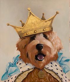 a painting of a dog wearing a golden crown