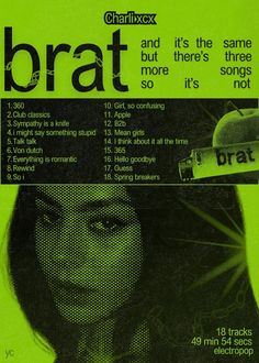 an advertisement for the brand brat, featuring a woman's face and head