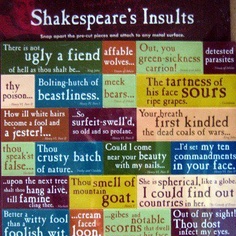 shakespeare's insuits poster with words in different colors and phrases on it