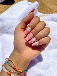 ⋆ ➳ @cr1stina_a - follow for more ⋆𓇼 Hawaii Nails Coffin, Hot Pink Hibiscus Nails, Hibiscus Nails Square, Hibiscus Flower Nails Square French Tip, Hibiscus Flower Nails Square, Cute Tropical Nails, Hawaiian Flower Nails Hibiscus, Pink Hibiscus Nails, Hibiscus Flower Nails